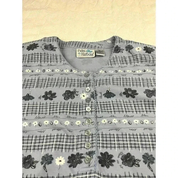 VTG Palm Harbour Women's Blue Floral Short Sleeve Blouse Top Sz Medium Shirt - Picture 6 of 10